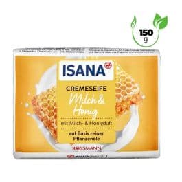 ISANA - Savon Crème Lait & Miel - Nettoyant durable à base de glycérine végétale - 150g